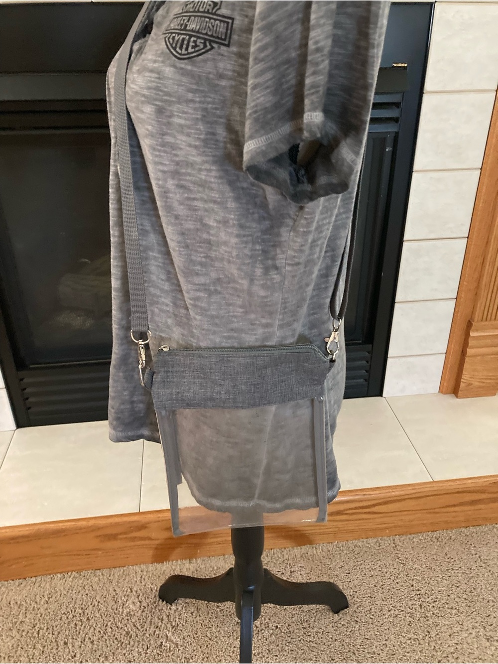 Clear Stadium/Concert Approved Crossbody, Adjustable Strap, Heather Grey Trim